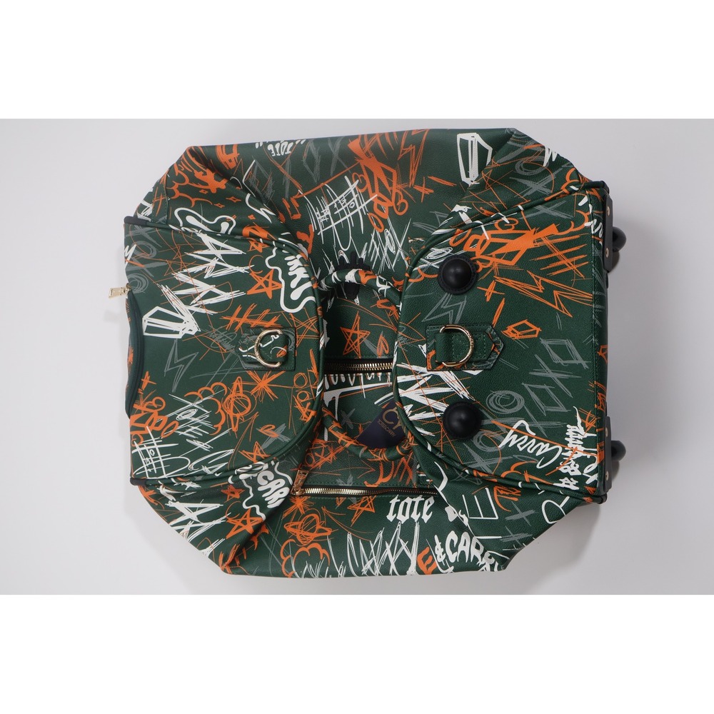 Tote&Carry Roller Duffle Bag Graffiti Emerald Green Vegan Leather Travel Luggage